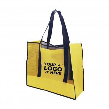 Large Non-Woven Mesh Beach Tote Bag with Side Pocket